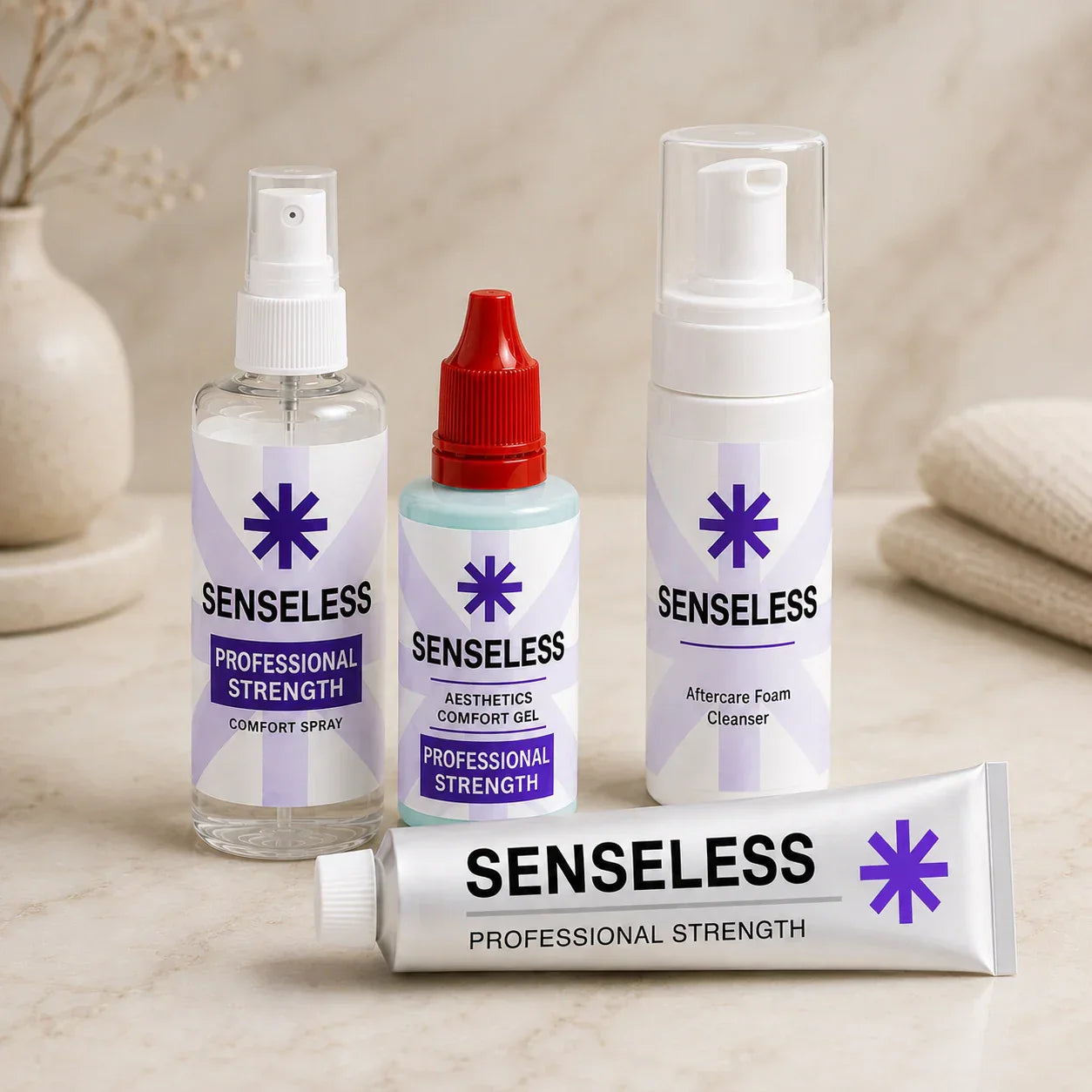 Senseless aesthetic range — Comfort Cream, Comfort Gel, Comfort Spray and Aftercare Foam Cleanser