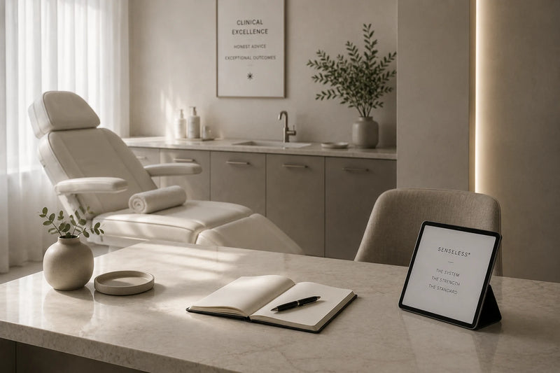 A calm, modern aesthetic treatment room