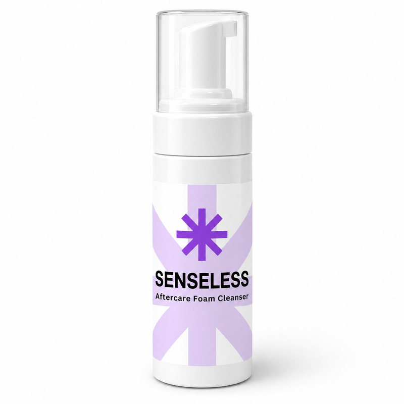 Senseless Foaming Cleanser on a warm off-white background