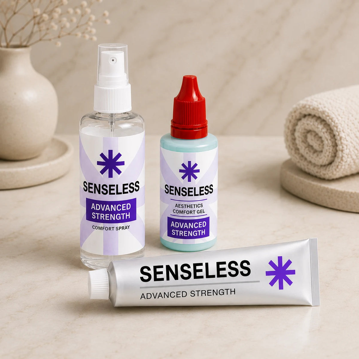Senseless Comfort Cream, Comfort Gel and Comfort Spray — three formats
