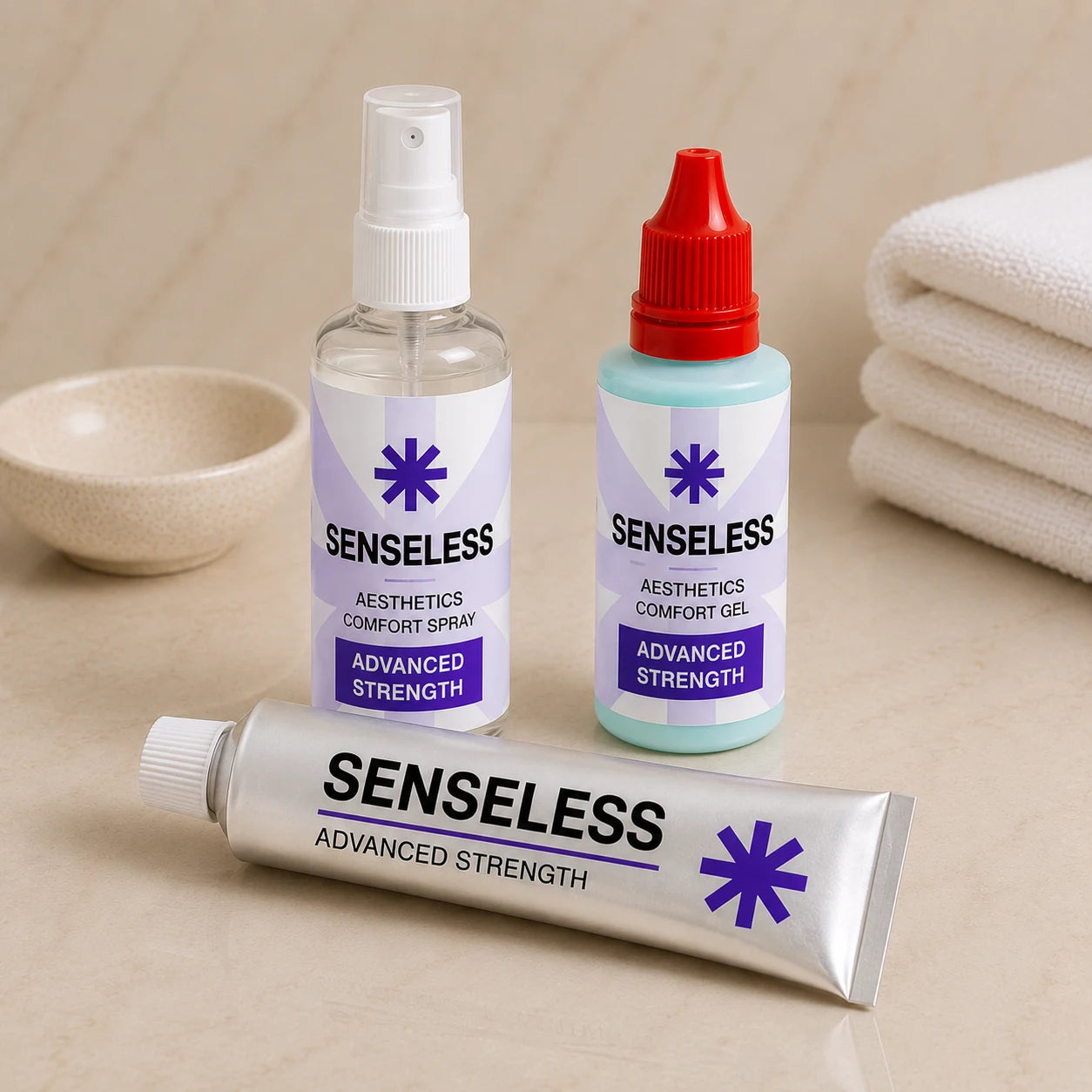 Senseless Advanced Strength Comfort Cream, Comfort Gel and Comfort Spray — injectable treatments