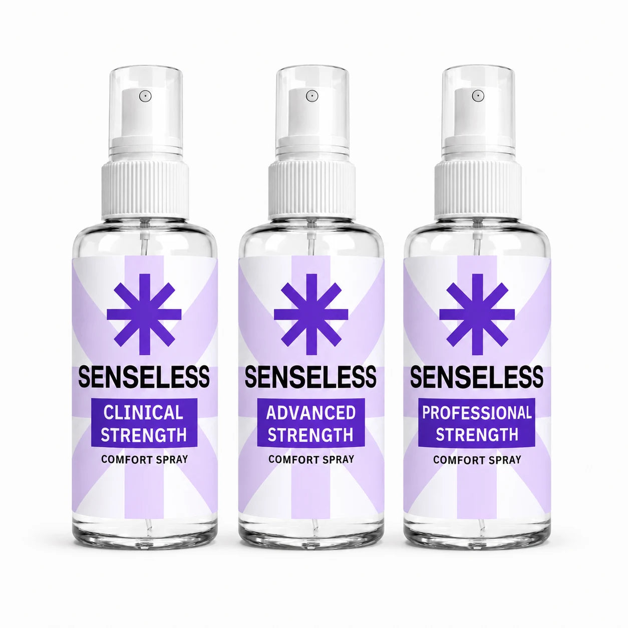 Senseless Comfort Spray range — Clinical, Advanced and Professional Strength