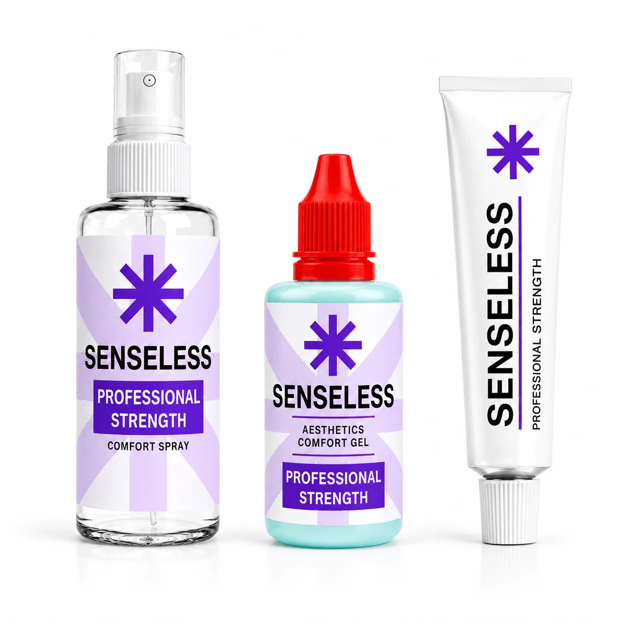 Senseless Professional Strength range — Comfort Cream, Comfort Gel and Comfort Spray